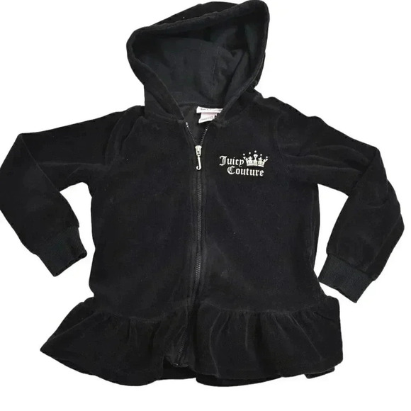 Juicy Couture Choose Juicy Ruffle Track Jacket Full Zip Black  Velour Size 5 - Picture 2 of 10